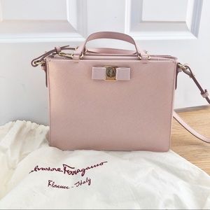 Salvatore Ferragamo Pink Leather Tracy Bow Satchel